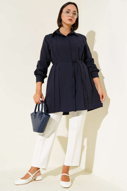 Front Darted Rope Belted Tunic Navy Blue