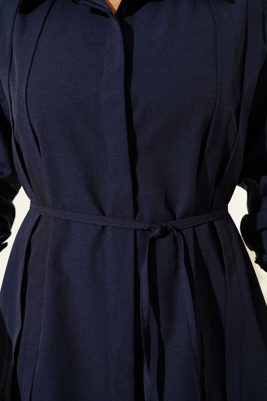 Front Darted Rope Belted Tunic Navy Blue