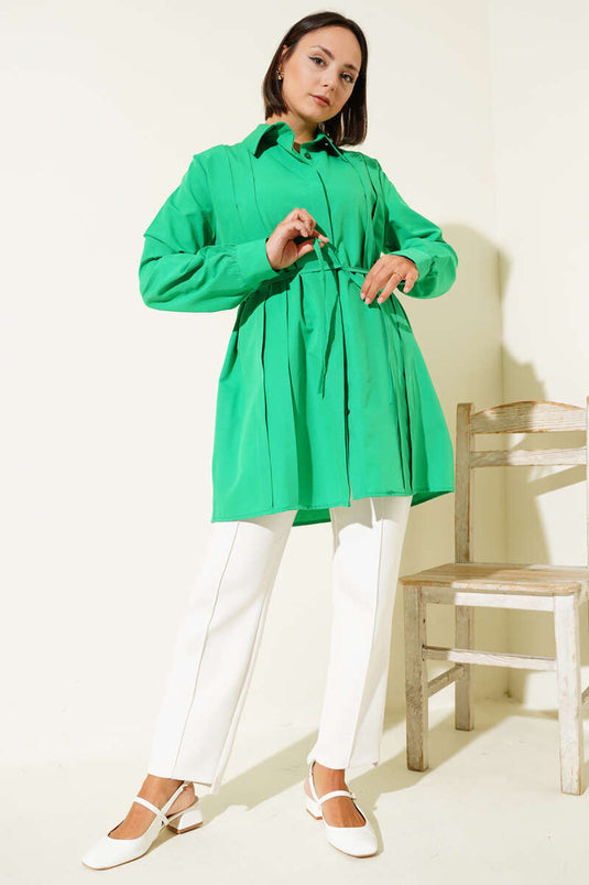 Front Darted Rope Belted Tunic Green