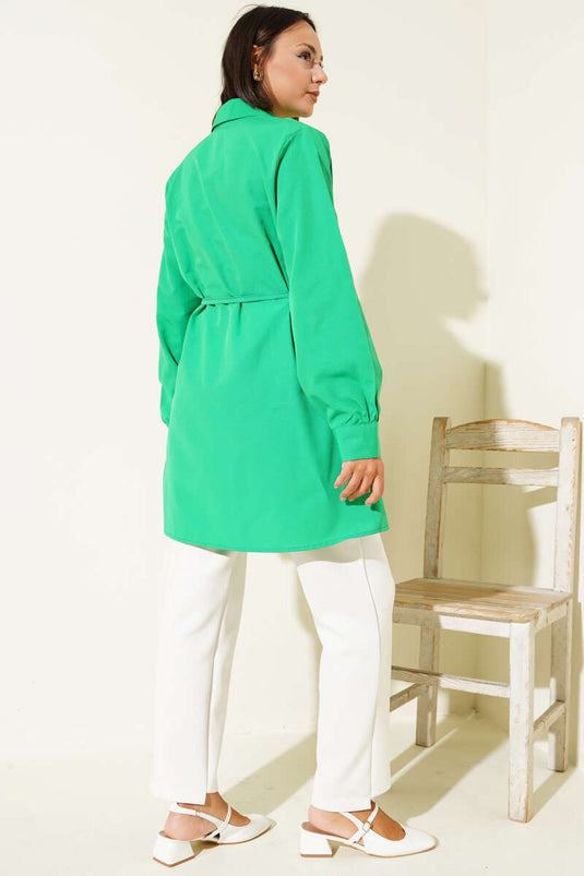 Front Darted Rope Belted Tunic Green