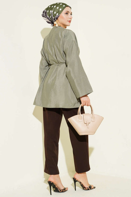 Front Pleated Parachute Shirt Khaki
