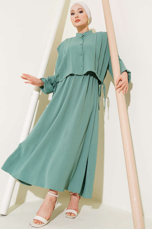 Dress with Front Pleated Detail and Bolero in Pistachio Green