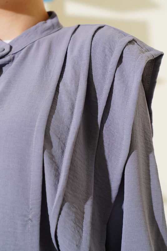 Önü Pile Detaylı Bolerolu Elbise Gri