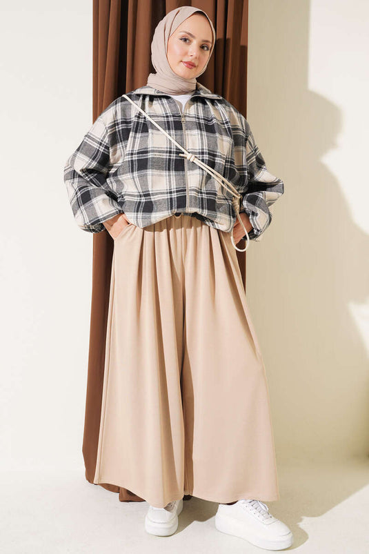 Pantalon En Dentelle Plissée Beige