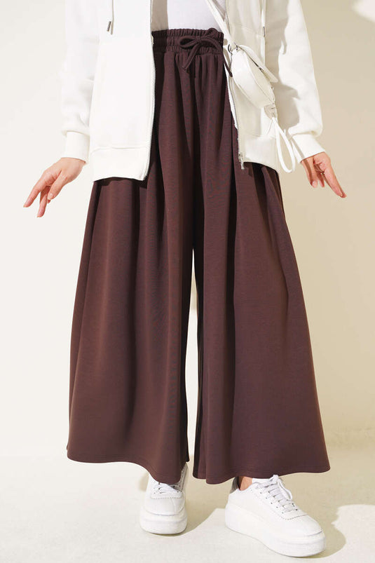 Pantalon En Dentelle Plissée À L'avant Couleur Café