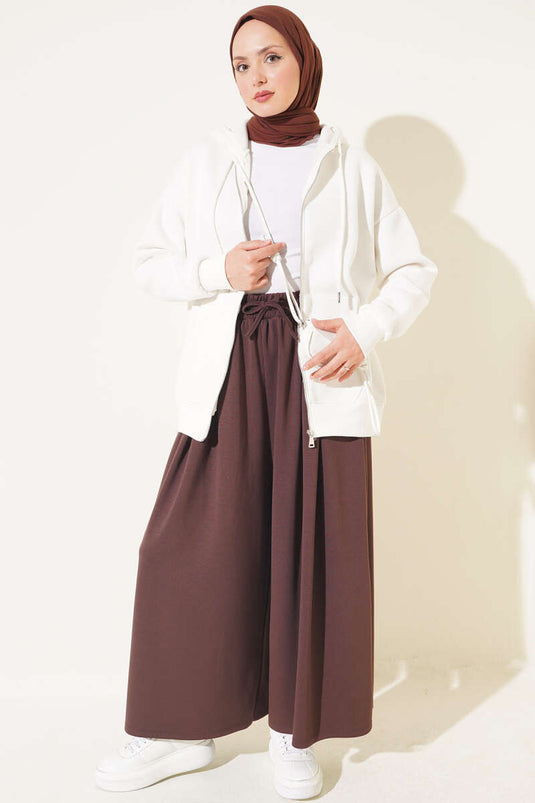 Pantalon En Dentelle Plissée À L'avant Couleur Café