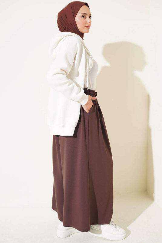 Pantalon En Dentelle Plissée À L'avant Couleur Café