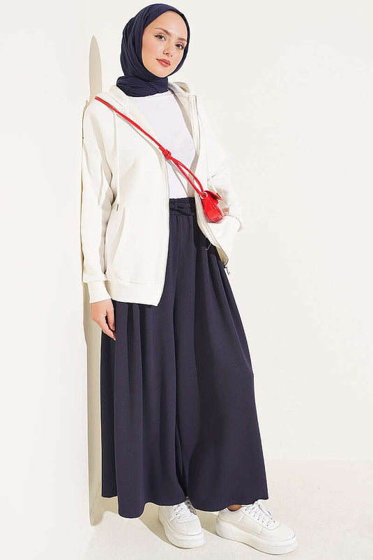 Pantalon En Dentelle Plissée Marine