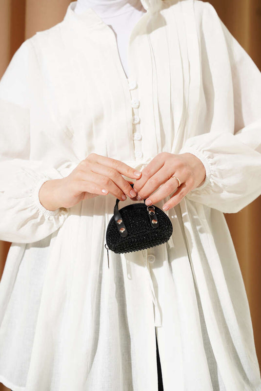 Önü Pile Detaylı Pamuk Vual Gömlek Ekru