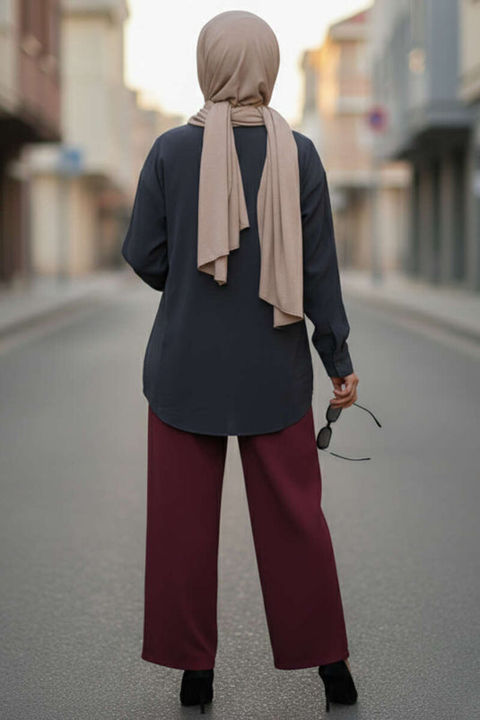 Chemise en tensel avec plis devant, bleu marine