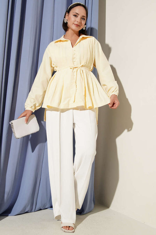 Pleated Front Brit Button-Down Shirt Yellow