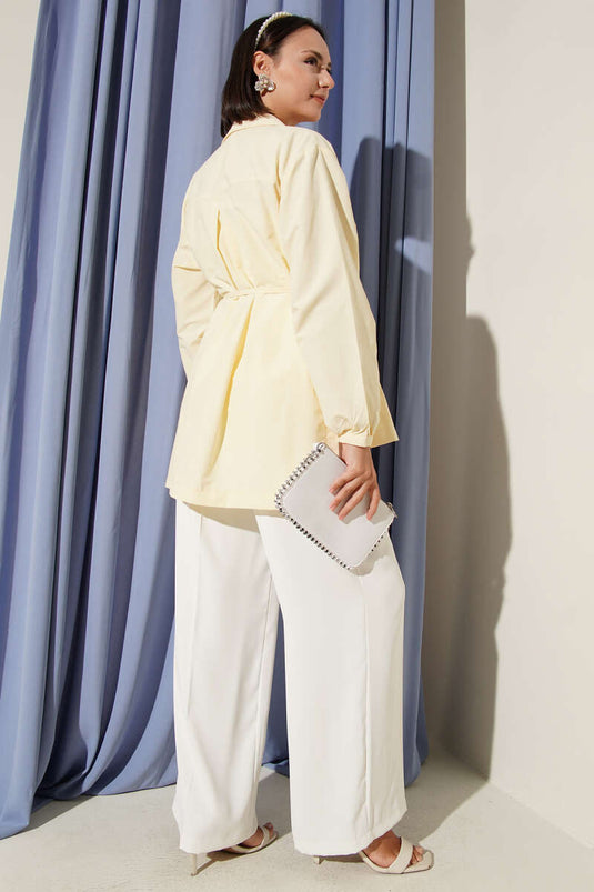 Pleated Front Brit Button-Down Shirt Yellow