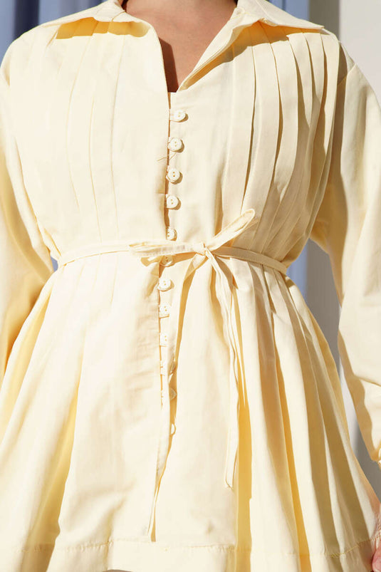Pleated Front Brit Button-Down Shirt Yellow