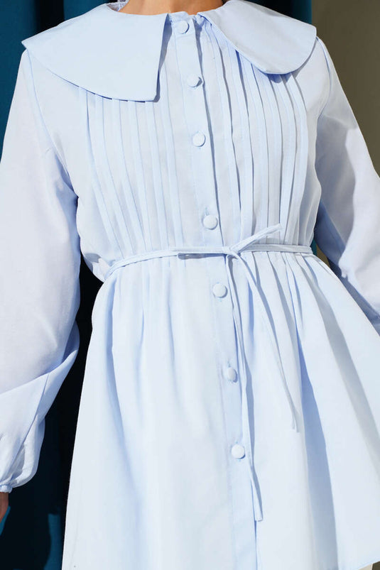 Front Pleated Sailor Collar Shirt, Blue