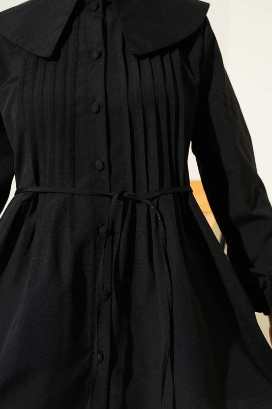 Black Pleated Front Sailor Collar Shirt