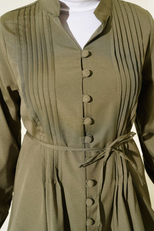 قميص سويت شيرت مطوي من الأمام باللون الكاكي