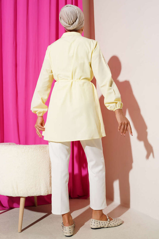 Pleated Front Sweater Shirt Yellow