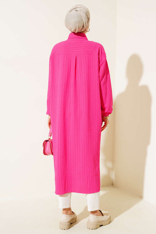 Longshirt Fuchsia mit Holzknöpfen vorne