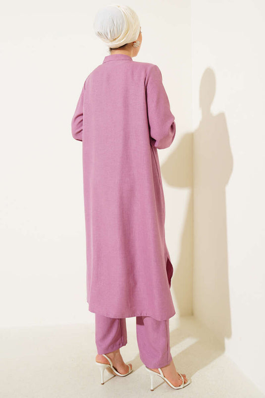 Long Tunic Two Piece Set with Stone Detail on the Front Dusty Rose