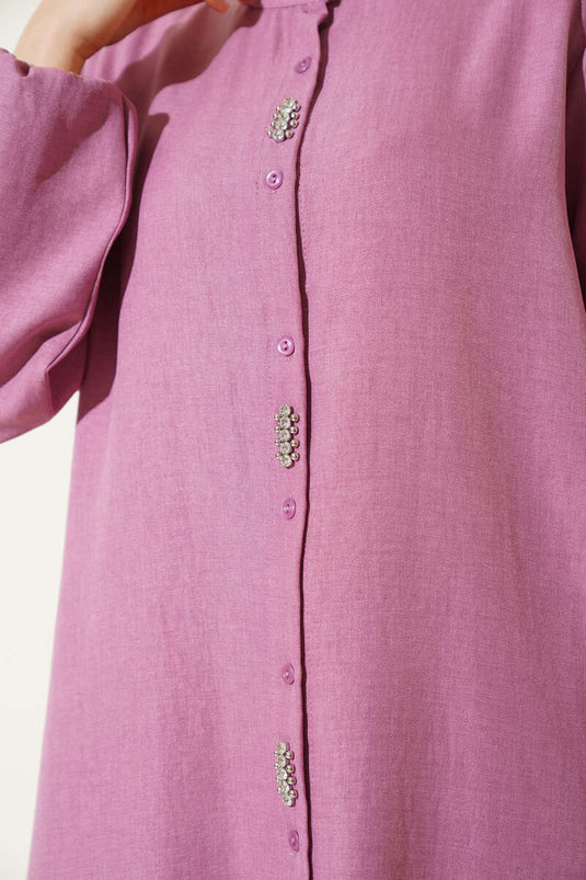 Long Tunic Two Piece Set with Stone Detail on the Front Dusty Rose