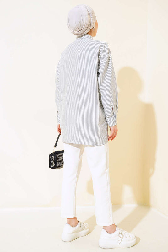 Stone Front gestreept overhemd grijs