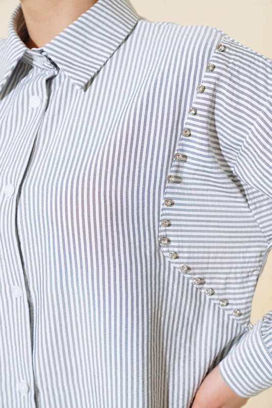 Stone Front gestreept overhemd grijs