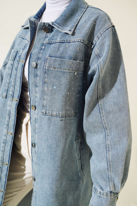 Veste longue en jean avec poche poitrine avant Stony, bleu denim