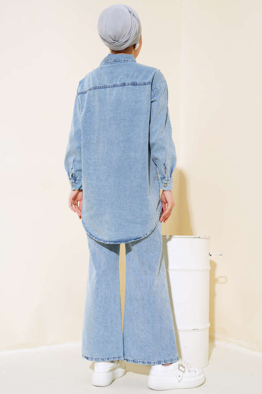 Ensemble chemise en jean imprimé pierre bleu glacier