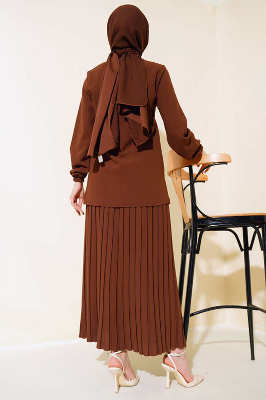 Ensemble double en crêpe décoré de pierres marron