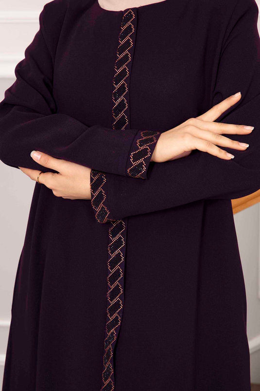 Hijab Abaya mit Steinfront in Pflaumenrot