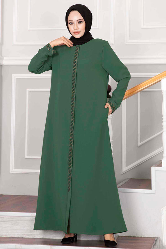 Stone Embellished Hijab Abaya Green