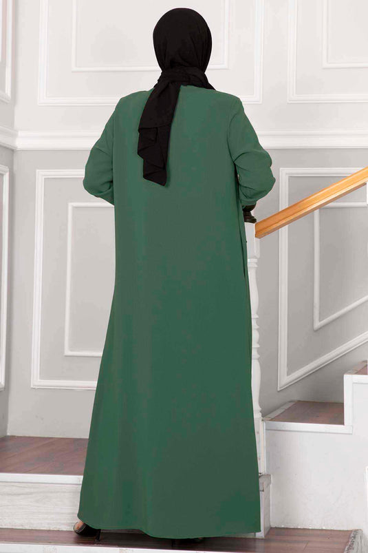 Stone Embellished Hijab Abaya Green