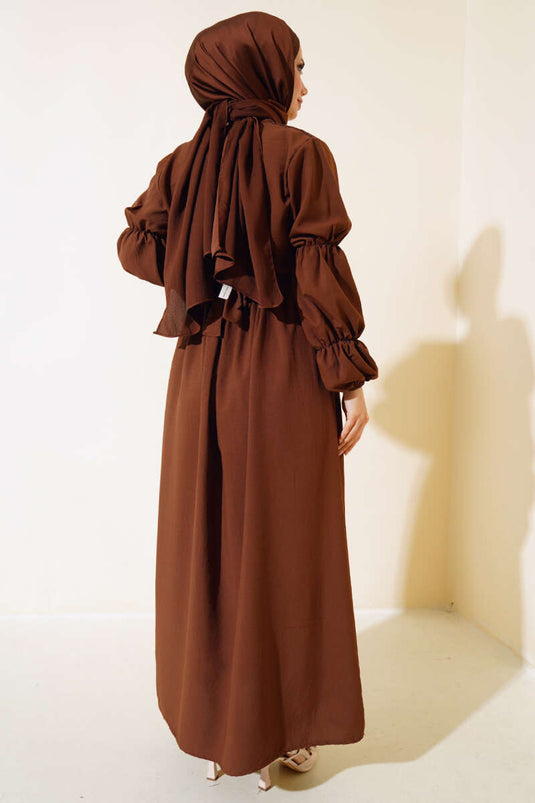 Robe Détaillée En Tulle Devant Marron