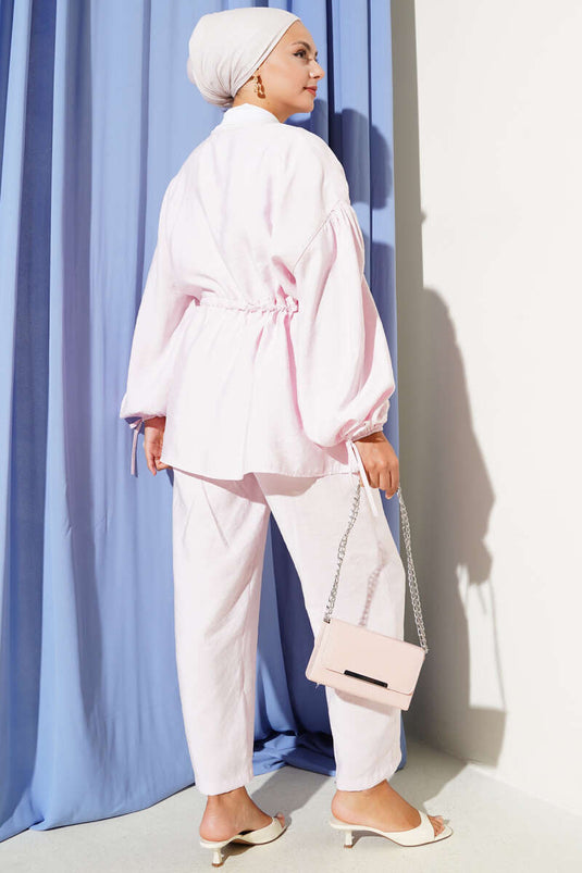 Pink Two Piece Set with Laced Front and Sleeves