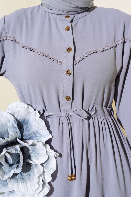 Half-Buttoned Layered Dress in Gray