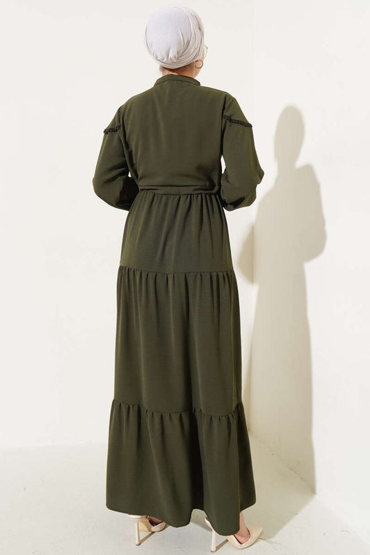 Half Buttoned Layered Dress Dark Khaki