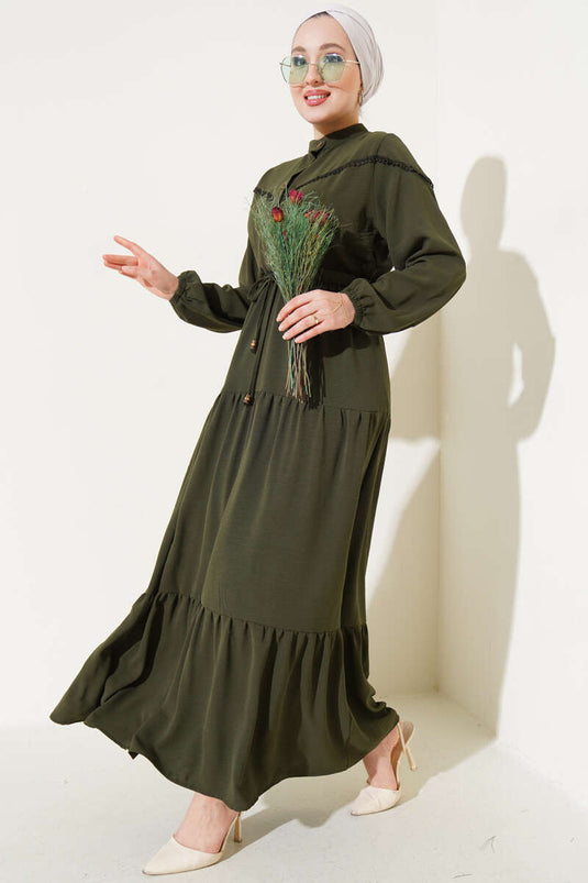 Half Buttoned Layered Dress Dark Khaki