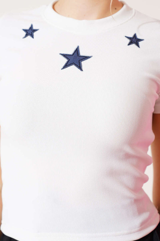 Crop White with Star Pattern on the Front