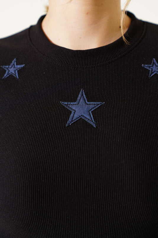 Crop Black with Star Pattern on the Front