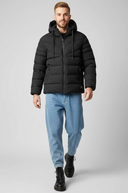 Oregom Giacca da Uomo con Cappuccio Nera