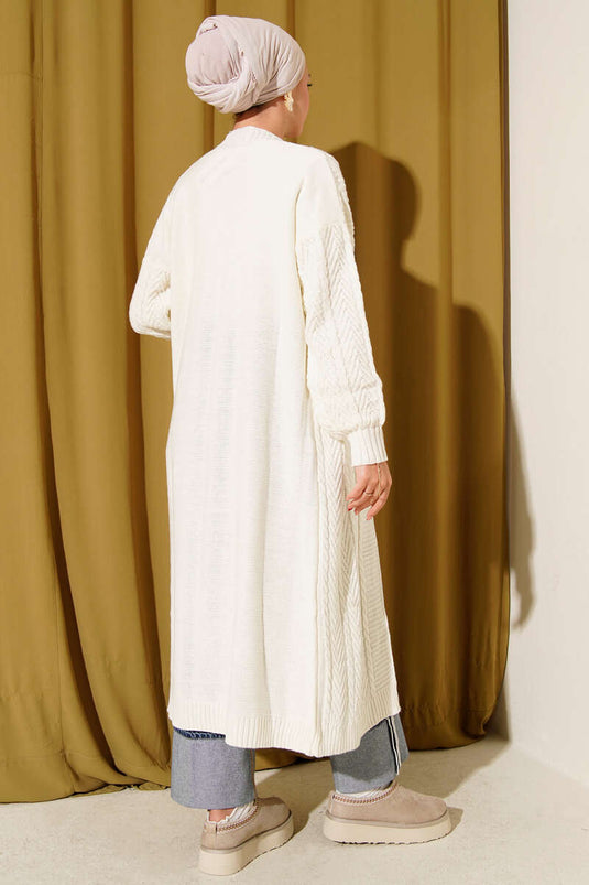 كارديجان محبوك طويل من قماش التريكو باللون البيج