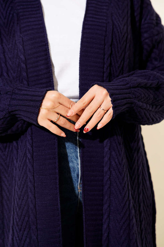 Cardigan long en maille froncée bleu marine