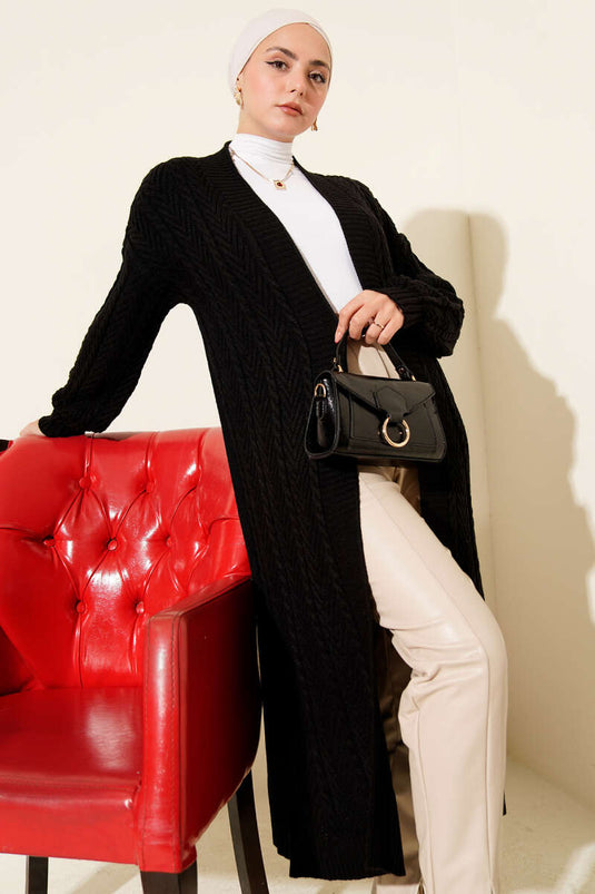 Cardigan long en maille froncée noir