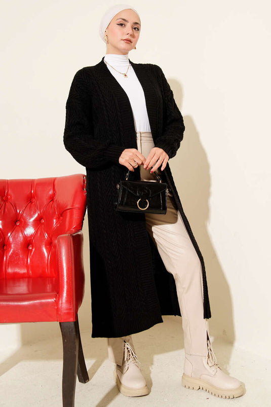 كارديجان محبوك طويل أسود اللون