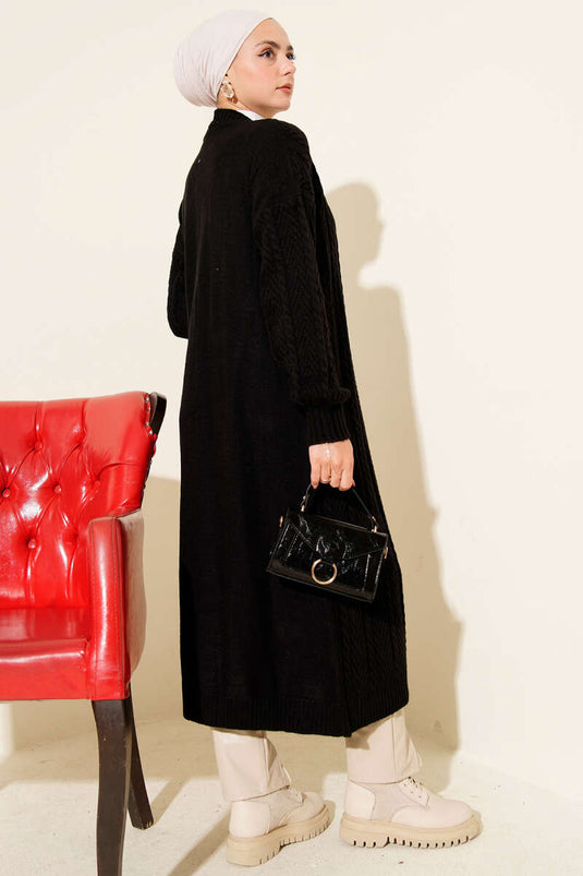 كارديجان محبوك طويل أسود اللون