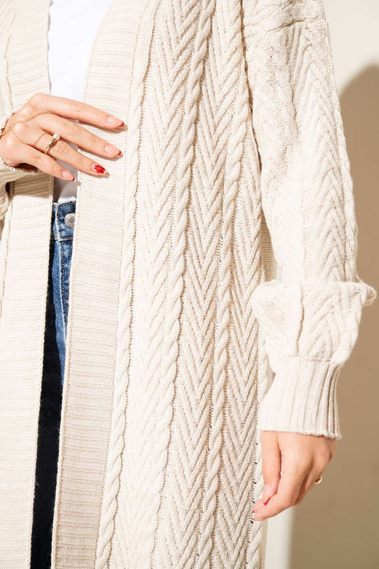 Cardigan long en maille froncée, couleur pierre