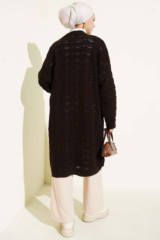 Cardigan En Tricot Avec Motif En Maille, Couleur Café Brûlé