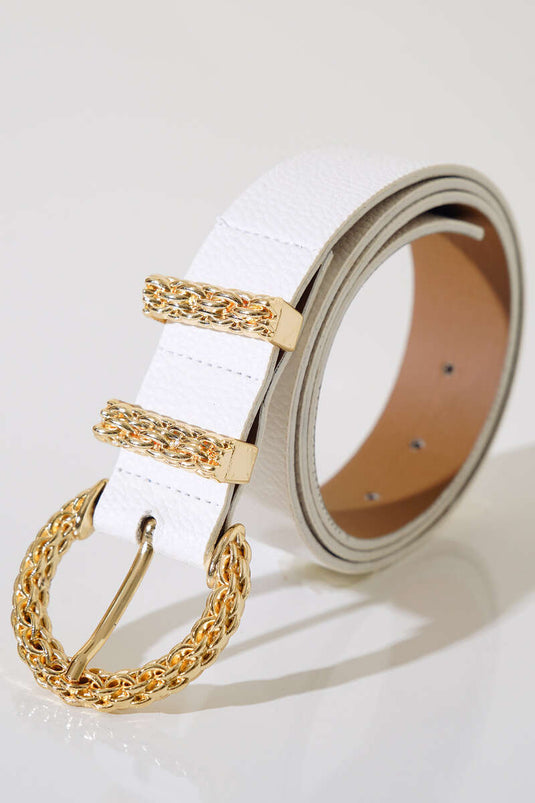 Knit Pattern Belt White