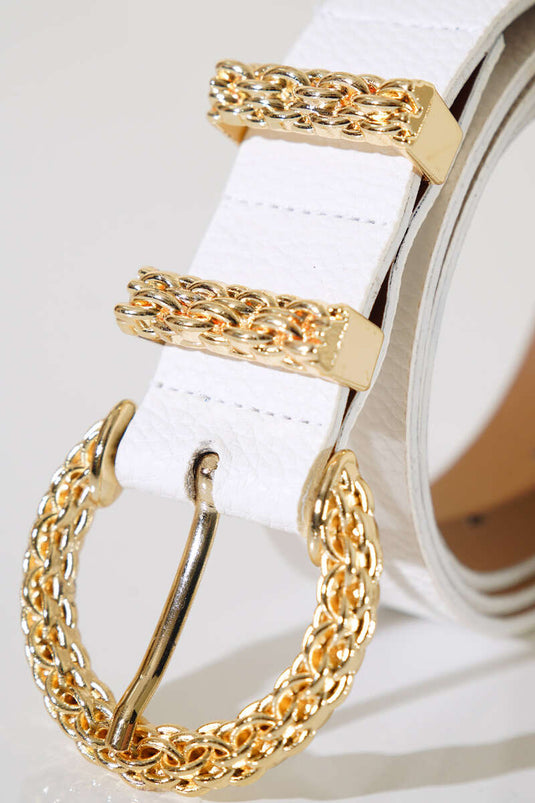 Knit Pattern Belt White