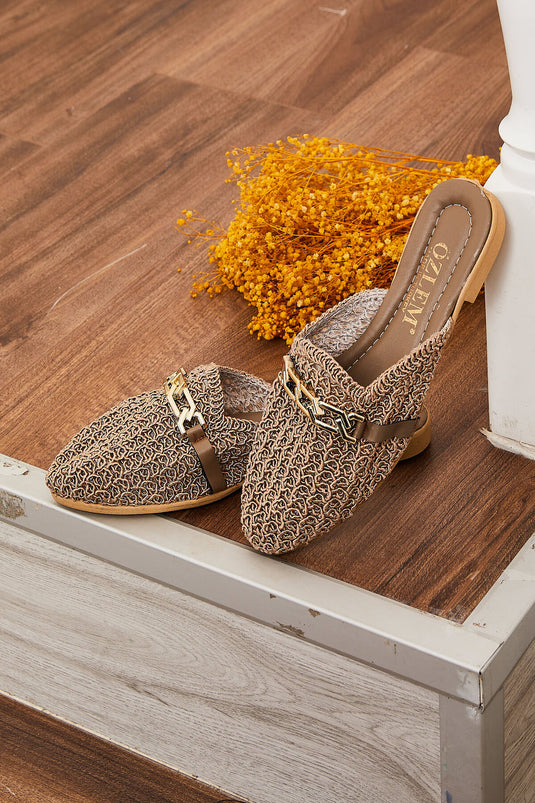 Chaussons tricotés avec chaîne détaillée en vison